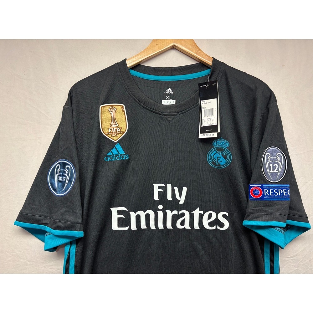 Real Madrid Adidas Away Kit Jersey Mens Black Cristiano Ronaldo Climacool XL NEW - Picture 6 of 14